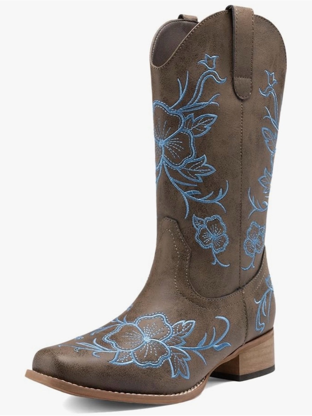 Dream Pairs Two-Tone Comfort Insoles in Brown and Blue Floral Embroidery